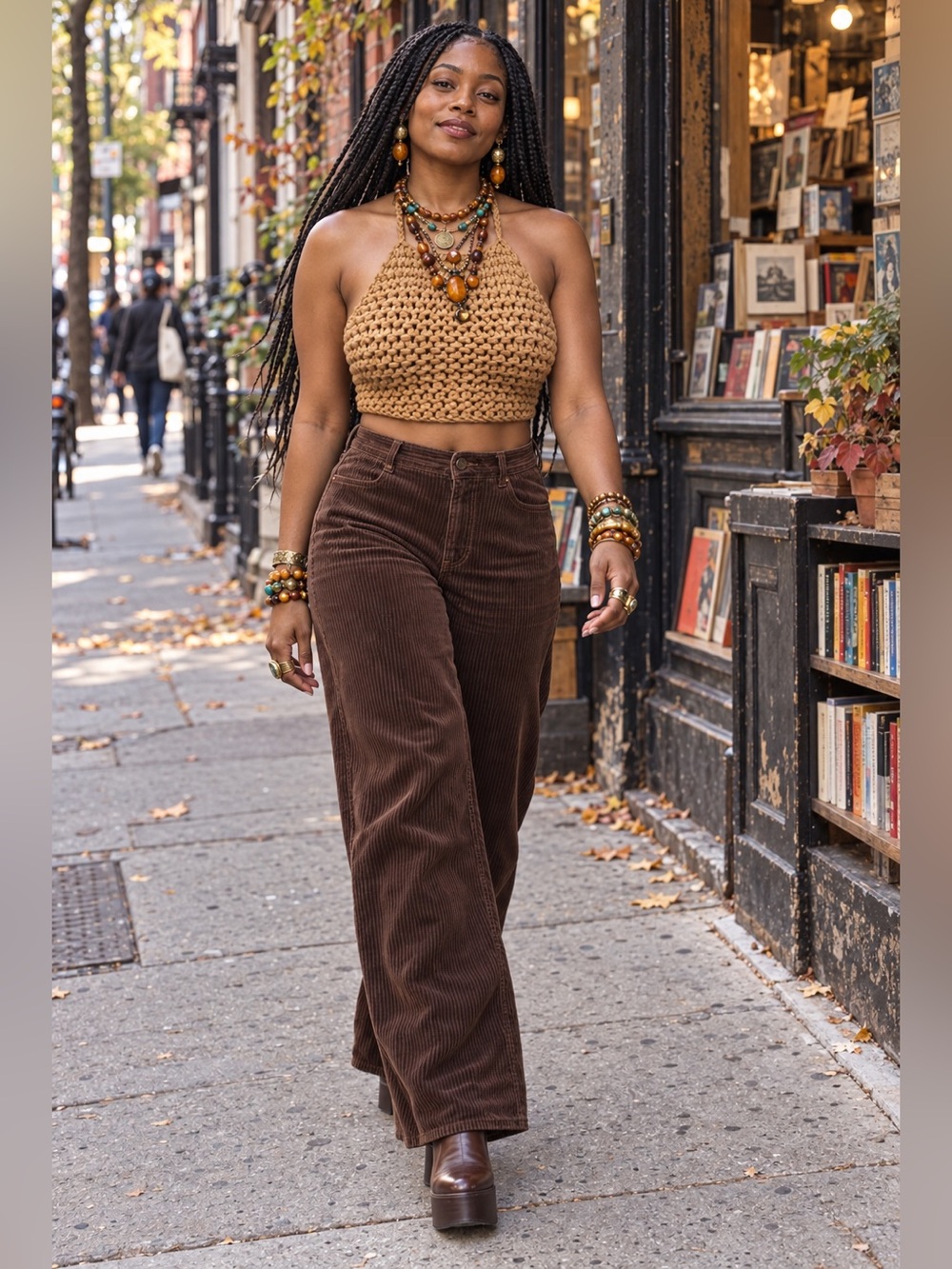 Handmade Crochet Halter Crop Top Camel Tan 70s Boho XS/S